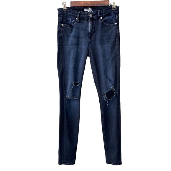 Good American Jeans Pants Good Legs Dark Blue Wash Denim Distressed Stretch 26 - Picture 1 of 7